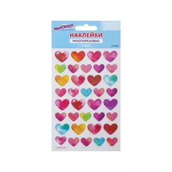 Наклейки гелевые Сердца, с блестками, 10*15 см, ЮНЛАНДИЯ