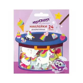 Наклейки из EVA "Единорог и радуга", 24 штуки, ассорти, ЮНЛАНДИЯ, 662685