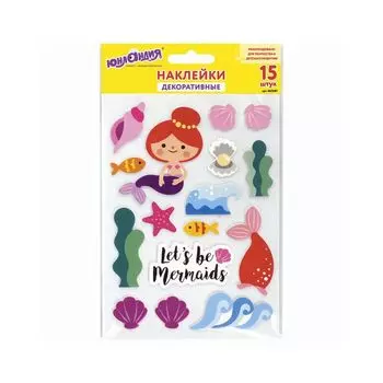 Наклейки из EVA "Русалки", 15 штук, ассорти, 13х21 см, ЮНЛАНДИЯ, 662681