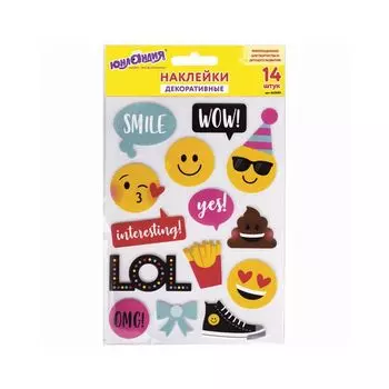 Наклейки из EVA "Смайлики", 14 штук, ассорти, 13х21 см, ЮНЛАНДИЯ, 662683