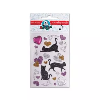 Наклейки ЛИПУНЯ Блестящие кошки с сердцами, с европодвесом, JGS001