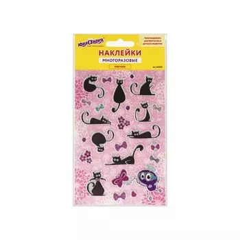 Наклейки зефирные Кошки, с блестками, 10*15 см, ЮНЛАНДИЯ (6 шт.)
