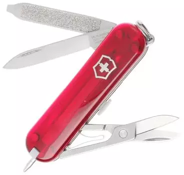 Нож-брелок Victorinox Classic Signature, 58 мм, 7 функций, полупрозрачный красный
