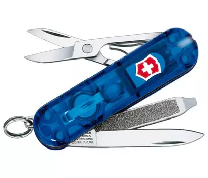 Нож-брелок Victorinox Classic Signature Lite, 58 мм, 7 функций, полупрозрачный синий