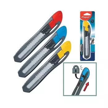 Нож канцелярский 18 мм MAPED (Франция) "Universal", фиксатор, цвет корпуса ассорти, блистер, 018310