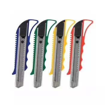 Нож канцелярский 18 мм STAFF PRO, усиленный, металл. направляющие, автофиксатор, ассорти (10 шт.)