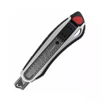 Нож канцелярский мощный 18 мм BRAUBERG "Heavy duty", автофиксатор, резиновые вставки, металл, 237158