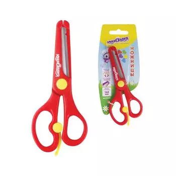 Ножницы ЮНЛАНДИЯ КОМФОРТ, 140 мм, с усилителем, пластиковые накладки, европодвес, ассорти (6 шт.)