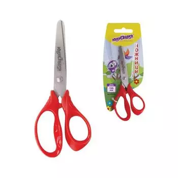 Ножницы ЮНЛАНДИЯ ВЕТЕРОК, 130 мм, ассиметричные ручки, упаковка с подвесом, ассорти (12 шт.)