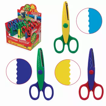 Ножницы ПИФАГОР, 135 мм, фигурное лезвие, ассорти, в дисплее, 230938, (15 шт.)