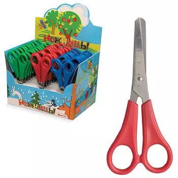 Ножницы ПИФАГОР, 135 мм, с линейкой, ассорти, в дисплее, 230936, (30 шт.)