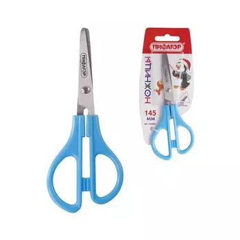 Ножницы ПИФАГОР, 145 мм, ассиметричные ручки, картонная упаковка с подвесом, ассорти (12 шт.)