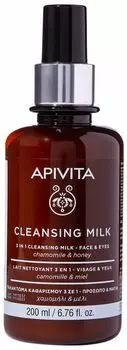 Очищающее молочко 3 в 1 для лица и глаз APIVITA флакон-помпа, 200 мл