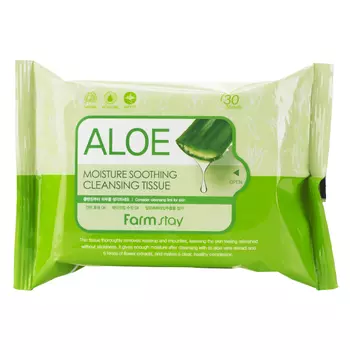 Очищающие увлажняющие салфетки FarmStay Aloe Moisture Soothing Cleansing Tissue, 30pcs