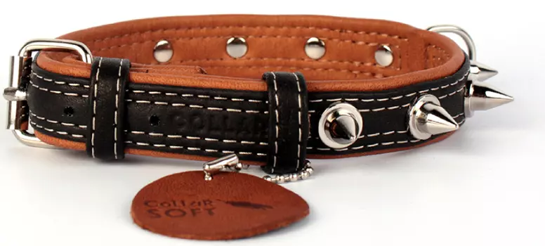 Ошейник для собак COLLAR Soft 7192 с шипами чёрный верх 20 мм* 30-39см