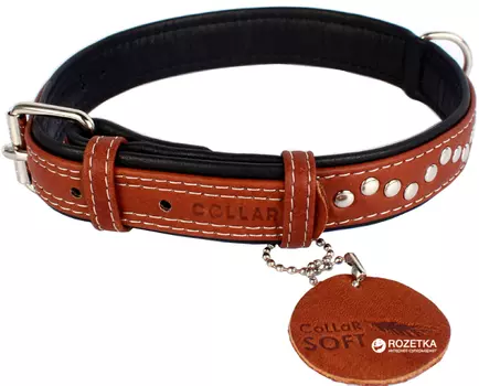 Ошейник для собак COLLAR Soft 7207 с металлическим украшением коричневый верх 25 мм* 38-49см