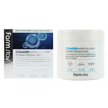 Отшелушивающие очищающие подушечки с коллагеном Farmstay Collagen Water Full Moist Toning Peeling Pad, 150ml