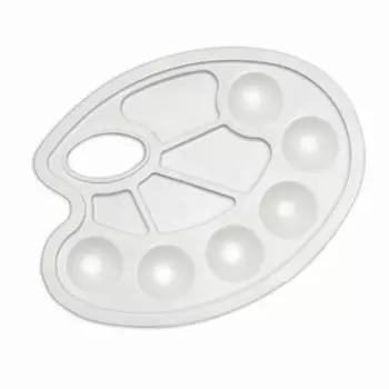 Палитра для рисования ПИФАГОР белая, овальная, 6 ячеек для красок и 4 ячейки для смешивания, (22 шт.)