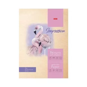 Папка для акварели БОЛЬШОГО ФОРМАТА А3, 20 л., 200 г/м2, HATBER, 297х440 мм, Розовый фламинго, A377055, 20Ба3тВ_22315