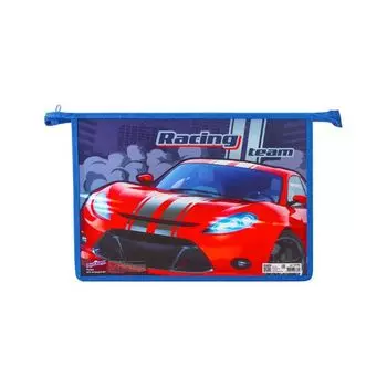 Папка для тетрадей ЮНЛАНДИЯ А4, 1 отделение, пластик, молния сверху, "Racing team", 229106