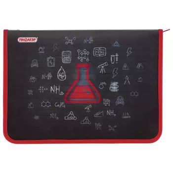 Папка для тетрадей ПИФАГОР, А4, 1 отделение, пластик, молния вокруг, Химия, 228148