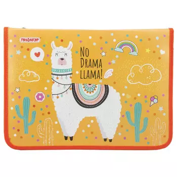 Папка для тетрадей ПИФАГОР, А4, 1 отделение, пластик, молния вокруг, Лама, 228152