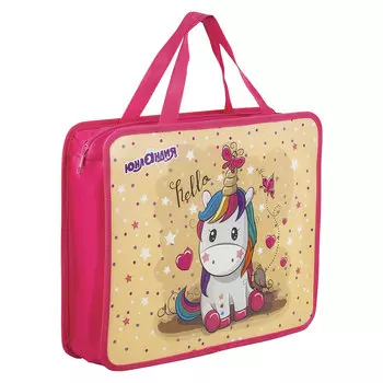 Папка на молнии с ручками ЮНЛАНДИЯ, А4, 1 отделение, молния сверху, Юнипони, 75 мм, 228173