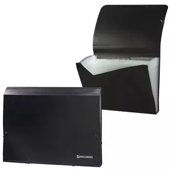Папка на резинках BRAUBERG, А4, 13 отделений, пластиковые индексы, черная, 226020