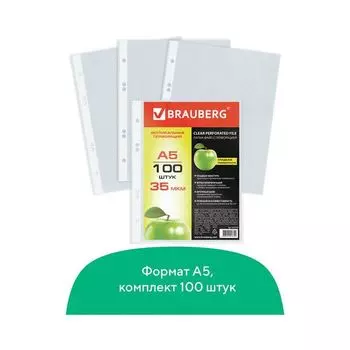 Папки-файлы МАЛОГО ФОРМАТА (148х210 мм), А5, ВЕРТИКАЛЬНЫЕ, КОМПЛЕКТ 100 шт., 35 мкм, BRAUBERG, 221714