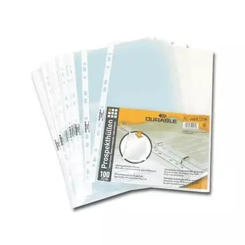 Папки-файлы перфорированные, А4, DURABLE (Германия), комплект 100 шт., апельсиновая корка, 35 мкм, 2659-19