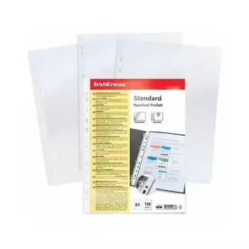 Папки-файлы перфорированные, A4, ERICH KRAUSE, комплект 100 шт., апельсиновая корка, 30 мкм, 67330