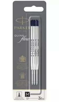 Parker Стержень для шариковой ручки Quink Flow (3шт), M, черный (в блистере)
