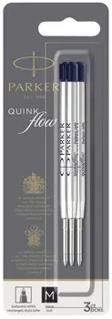 Parker Стержень для шариковой ручки Quink Flow (3шт), M, черный (в блистере) уцененный
