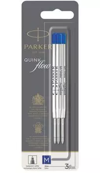 Parker Стержень для шариковой ручки Quink Flow (3шт), M, синий (в блистере)