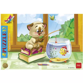 Пазл в рамке, 12 элементов, А4, Котенок-рыбак, 200х300 мм, 12ПЗ4 10422, U102046, (7 шт.)