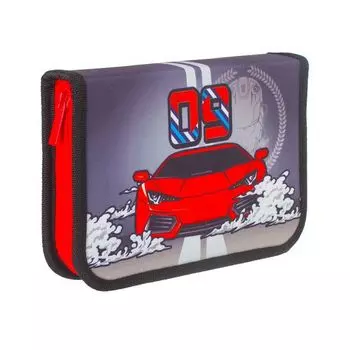 Пенал без наполнения BRAUBERG, 1 отделение, 2 откидные планки, ткань, 20х14 см, "Streetracing", 229284