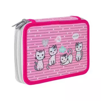 Пенал без наполнения BRAUBERG, 2 отделения, ткань, 20х14 см, "Meow", 229289