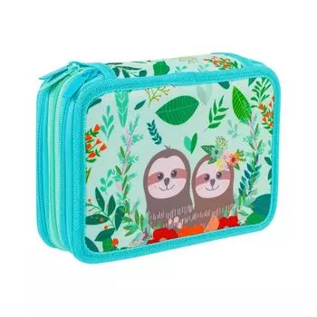 Пенал без наполнения BRAUBERG, 3 отделения, ткань, 20,5х14 см, "Sloths", 229291