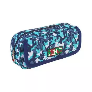 Пенал BRAUBERG для мальчиков, 2 отделения, полиэстер, Military, синий, 21х5х9 см