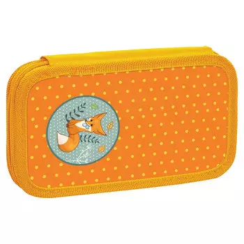 Пенал ЮНЛАНДИЯ, 2 отделения, ламинированный картон, тканевый торец, 19х11 см, Лисенок, 228259