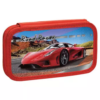 Пенал ЮНЛАНДИЯ, 2 отделения, ламинированный картон, тканевый торец, 19х11 см, RoadRacer, 228261
