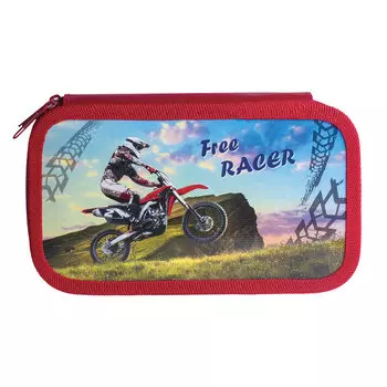 Пенал ЮНЛАНДИЯ, 3 отделения, ламинированный картон, тканевый торец, 20х11 см, FreeRacer, 228109