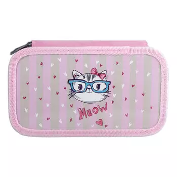 Пенал ЮНЛАНДИЯ, 3 отделения, ламинированный картон, тканевый торец, 20х11 см, Meow, 228112