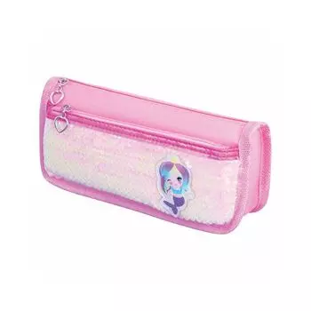 Пенал-косметичка ЮНЛАНДИЯ, 2 отделения, полиэстер, пайетки, Русалка, розовый, 21х6х9