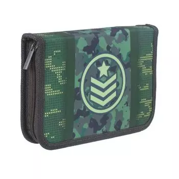 Пенал с наполнением BRAUBERG, 1 отделение, откидная планка, 24 предмета, 21х14 см, "Army", 229294