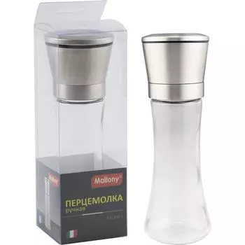 Перцемолка ручная PICCANTE, р-р 5,3*19 см, стекло, нерж сталь, зерк полировка тм Mallony