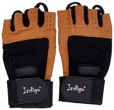 Перчатки для фитнеса INDIGO с широким напульсником н/к, SB-16-1073, Коричнево-черный, M