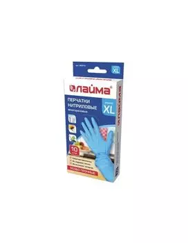 Перчатки нитриловые многоразовые особо прочные, 5 пар (10шт), XL (оч большой), голуб., ЛАЙМА, 605019, 10шт/партия
