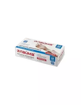 Перчатки виниловые белые, 50 пар (100шт), неопудренные, прочные, размер M (средний), ЛАЙМА, 605010