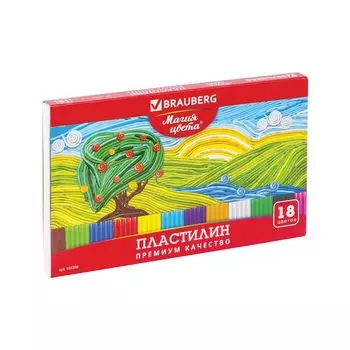 Пластилин классический BRAUBERG, 18 цветов, 360 г, со стеком, высшее качество, картонная упаковка, 103358